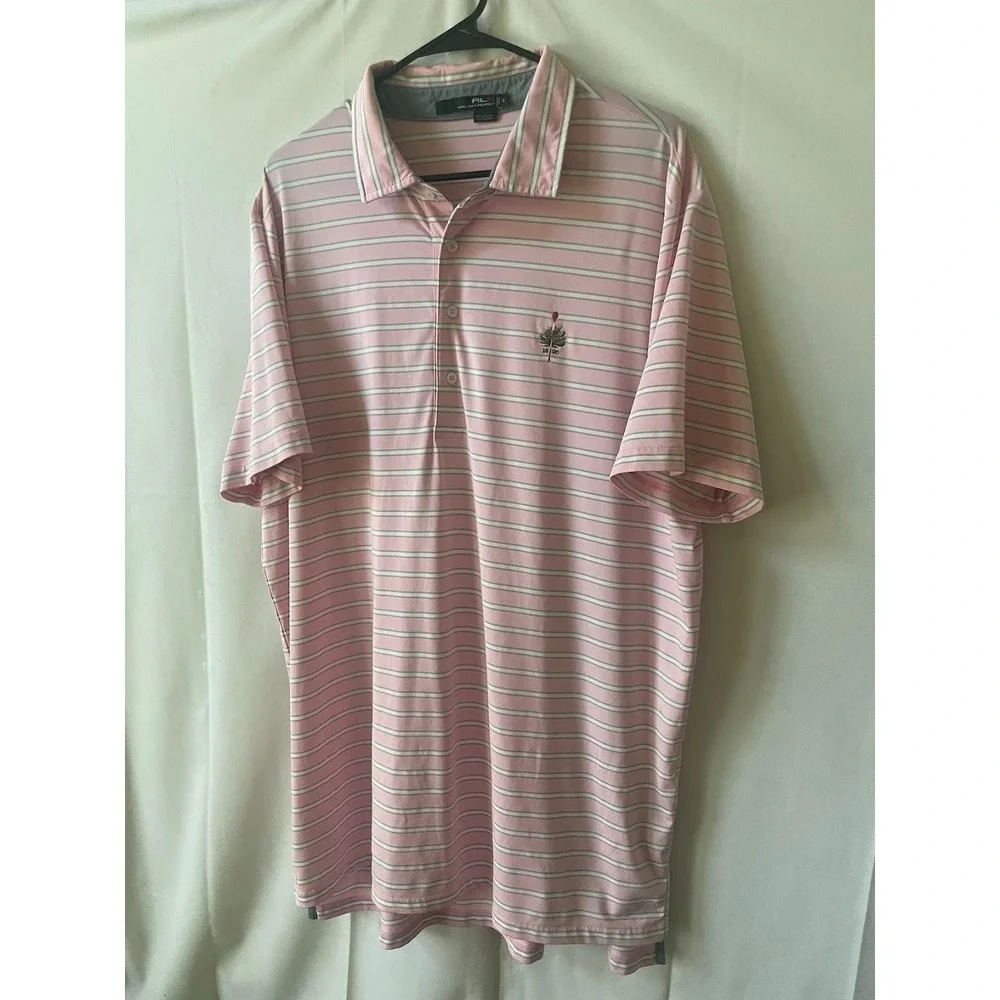 RLX Ralph Lauren Merion Golf Club Men's Polo Shirt Pink White Size XL